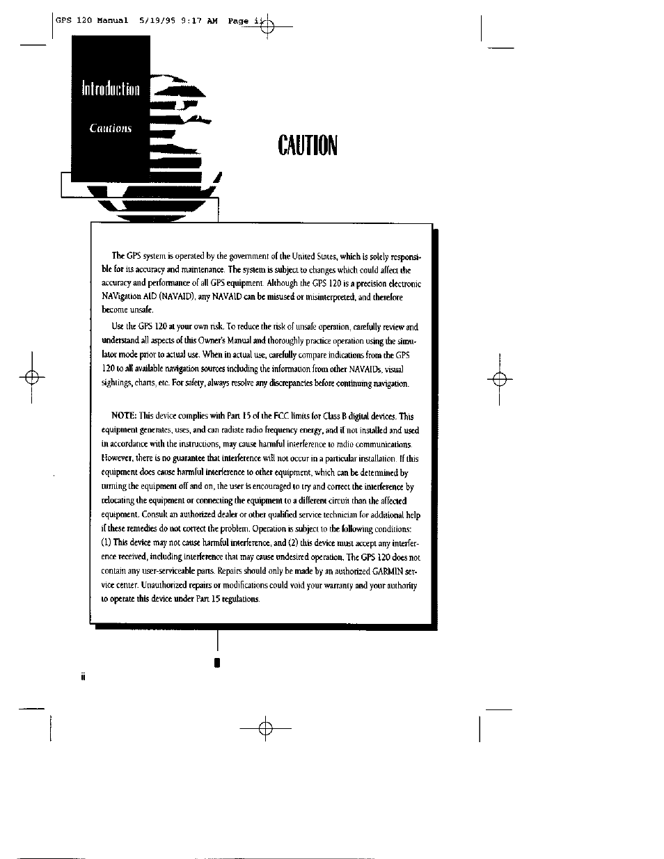 Caution | Garmin GPS 120 User Manual | Page 4 / 71