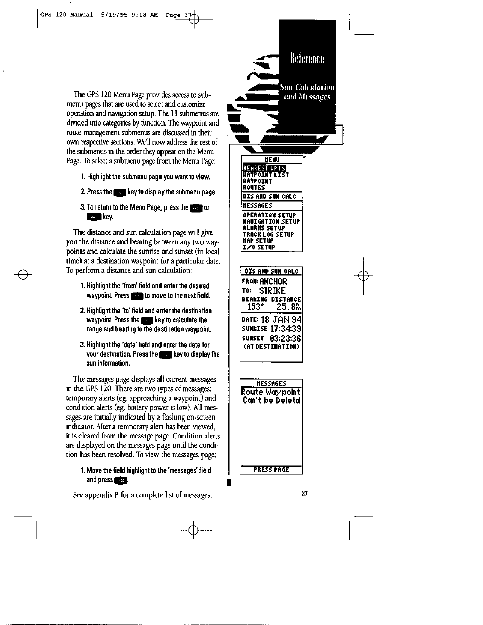 Fr0№rhch0r to! strike, Route waypoint can't be delete, 18 jam 9 | Garmin GPS 120 User Manual | Page 45 / 71