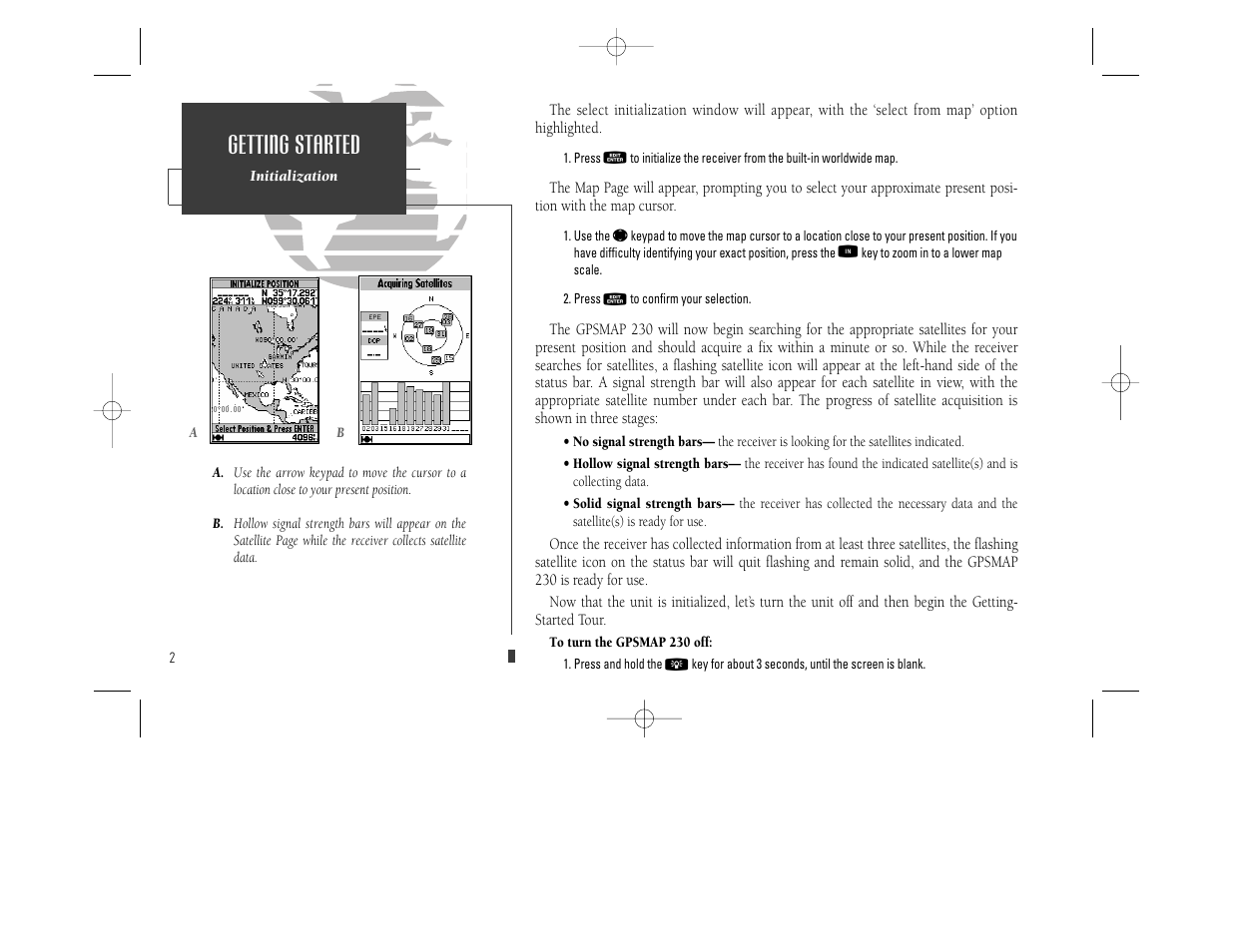 Getting started | Garmin GPSMAP 230 User Manual | Page 14 / 96