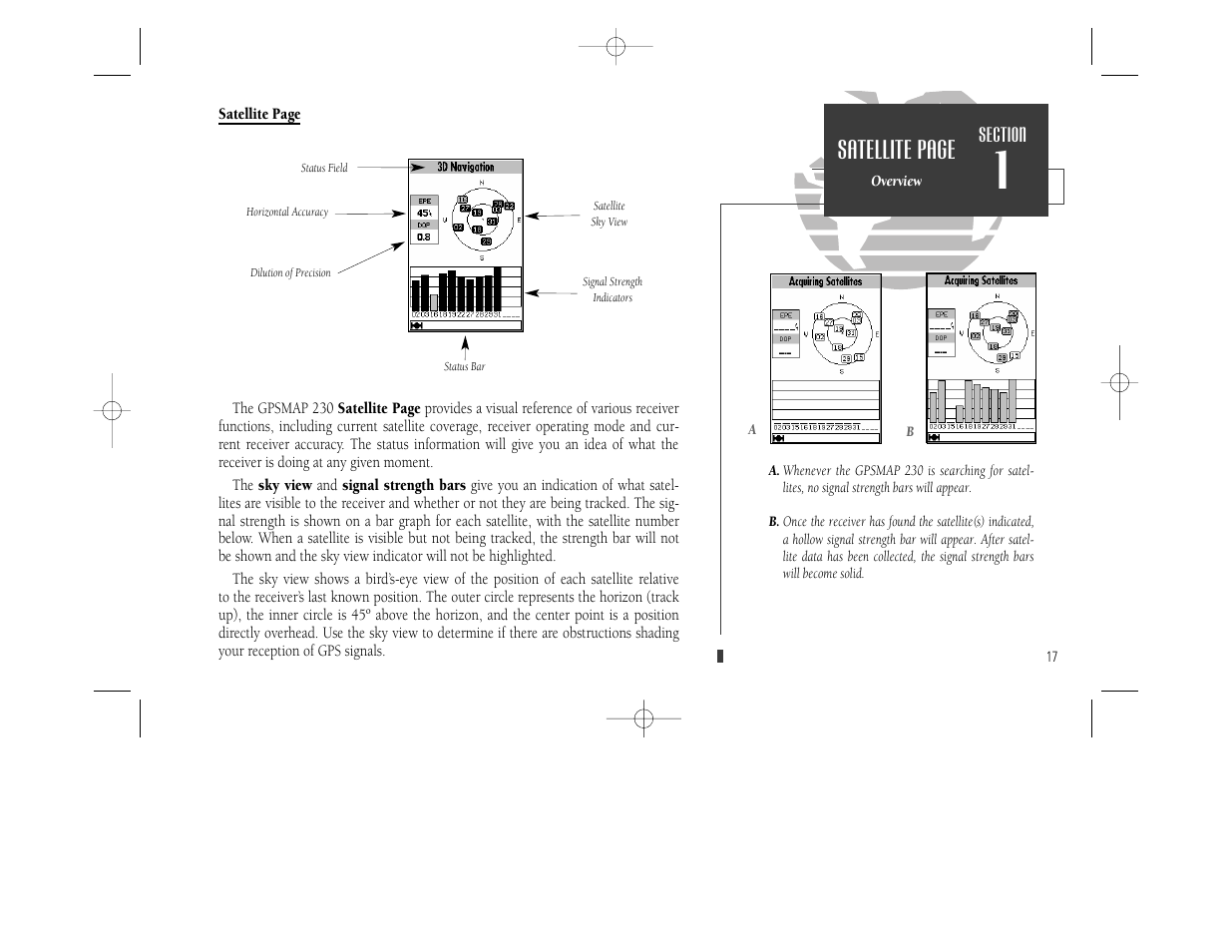 Satellite page | Garmin GPSMAP 230 User Manual | Page 29 / 96