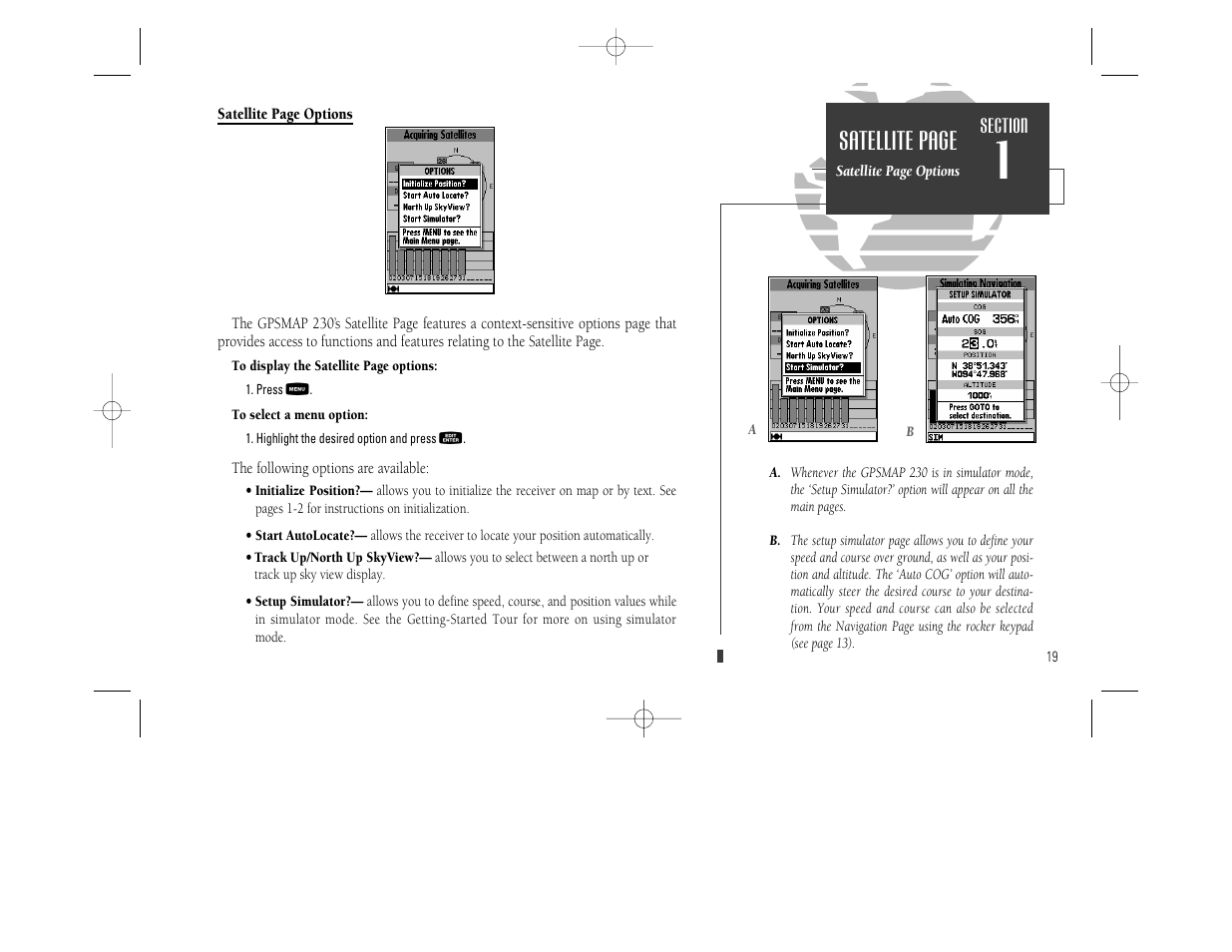 Satellite page | Garmin GPSMAP 230 User Manual | Page 31 / 96