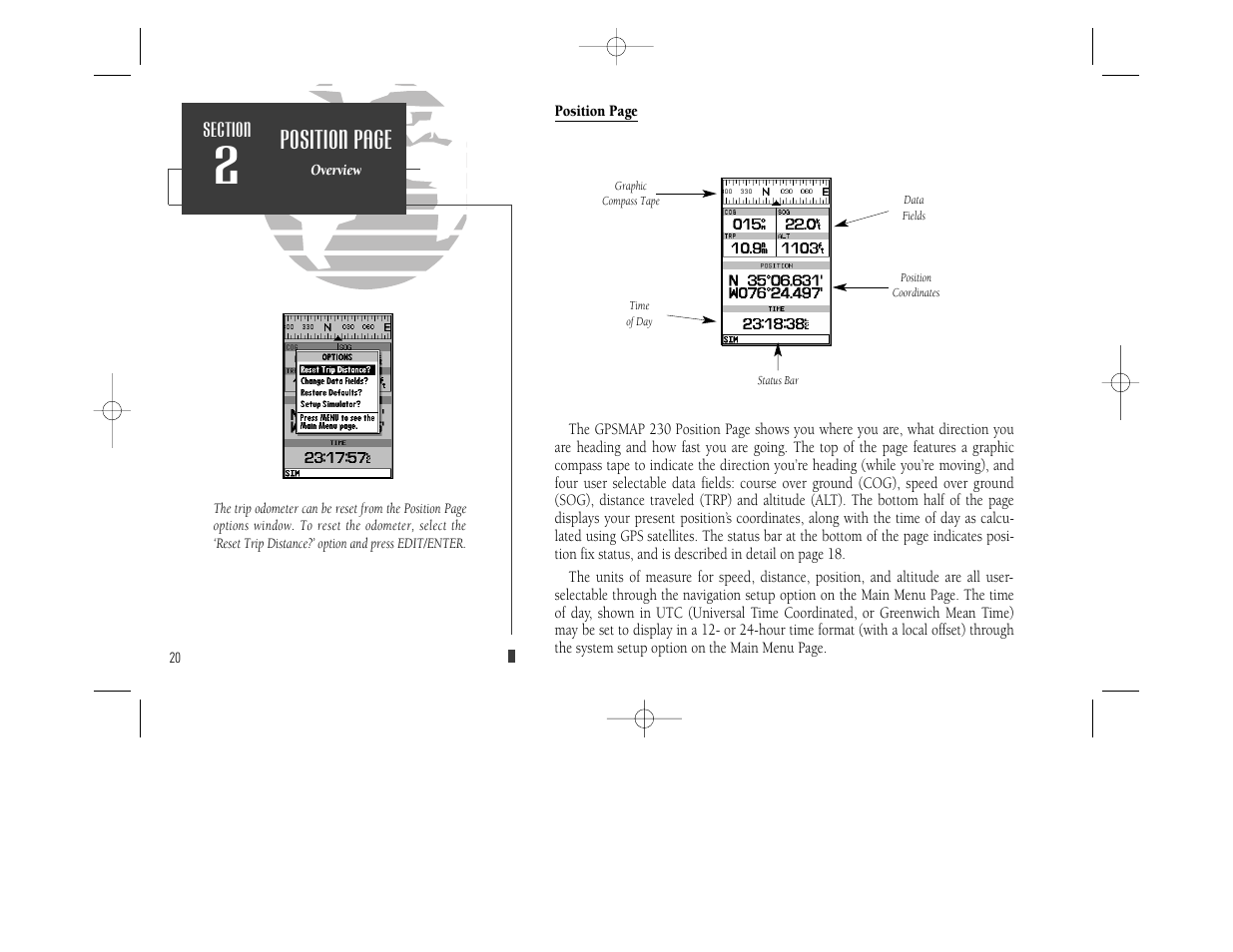 Position page | Garmin GPSMAP 230 User Manual | Page 32 / 96