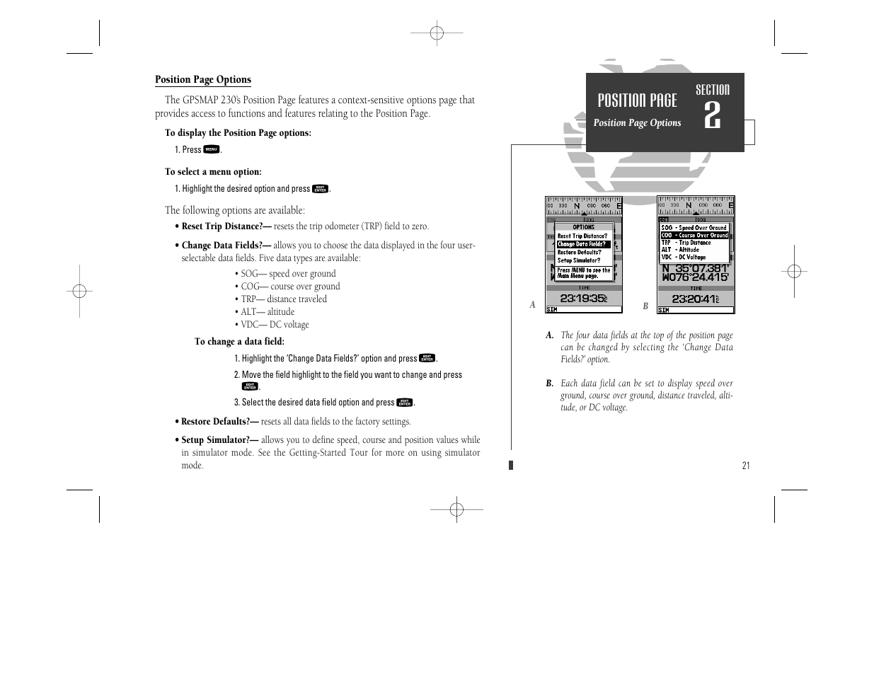 Position page | Garmin GPSMAP 230 User Manual | Page 33 / 96