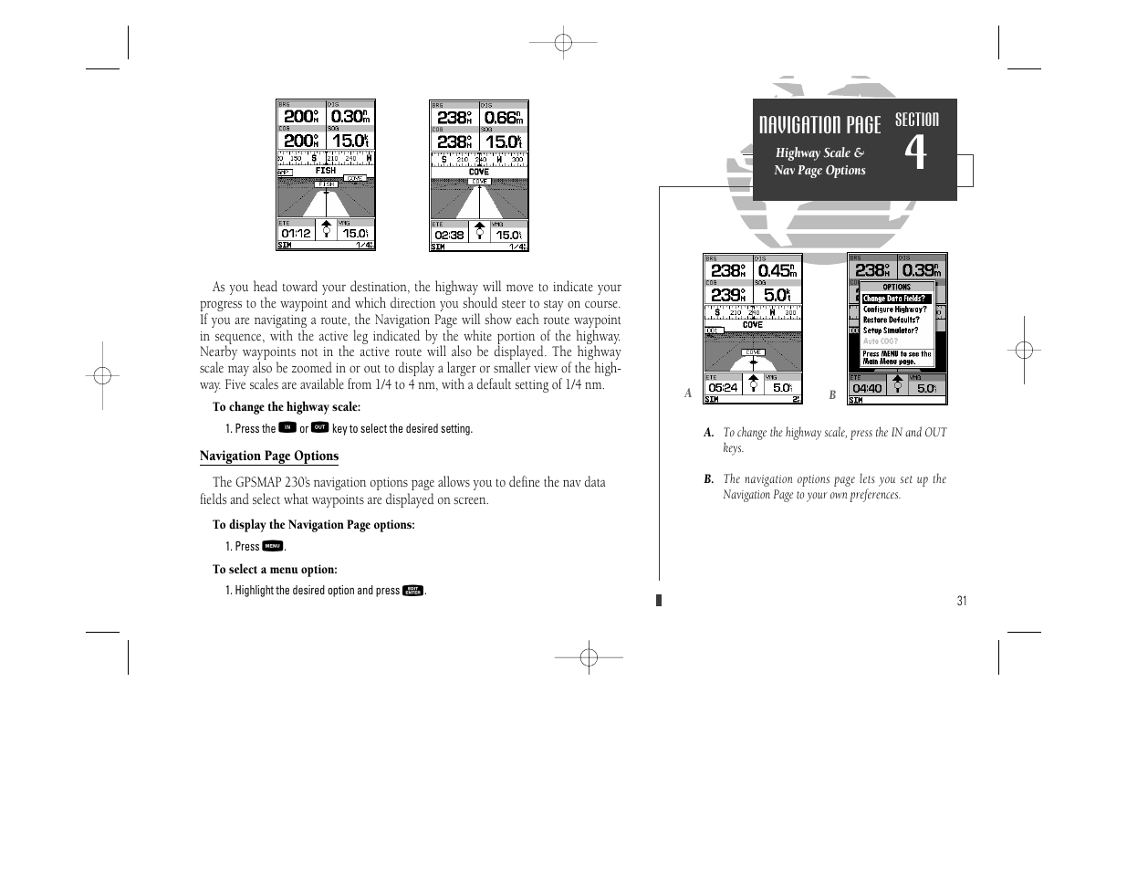 Navigation page | Garmin GPSMAP 230 User Manual | Page 43 / 96