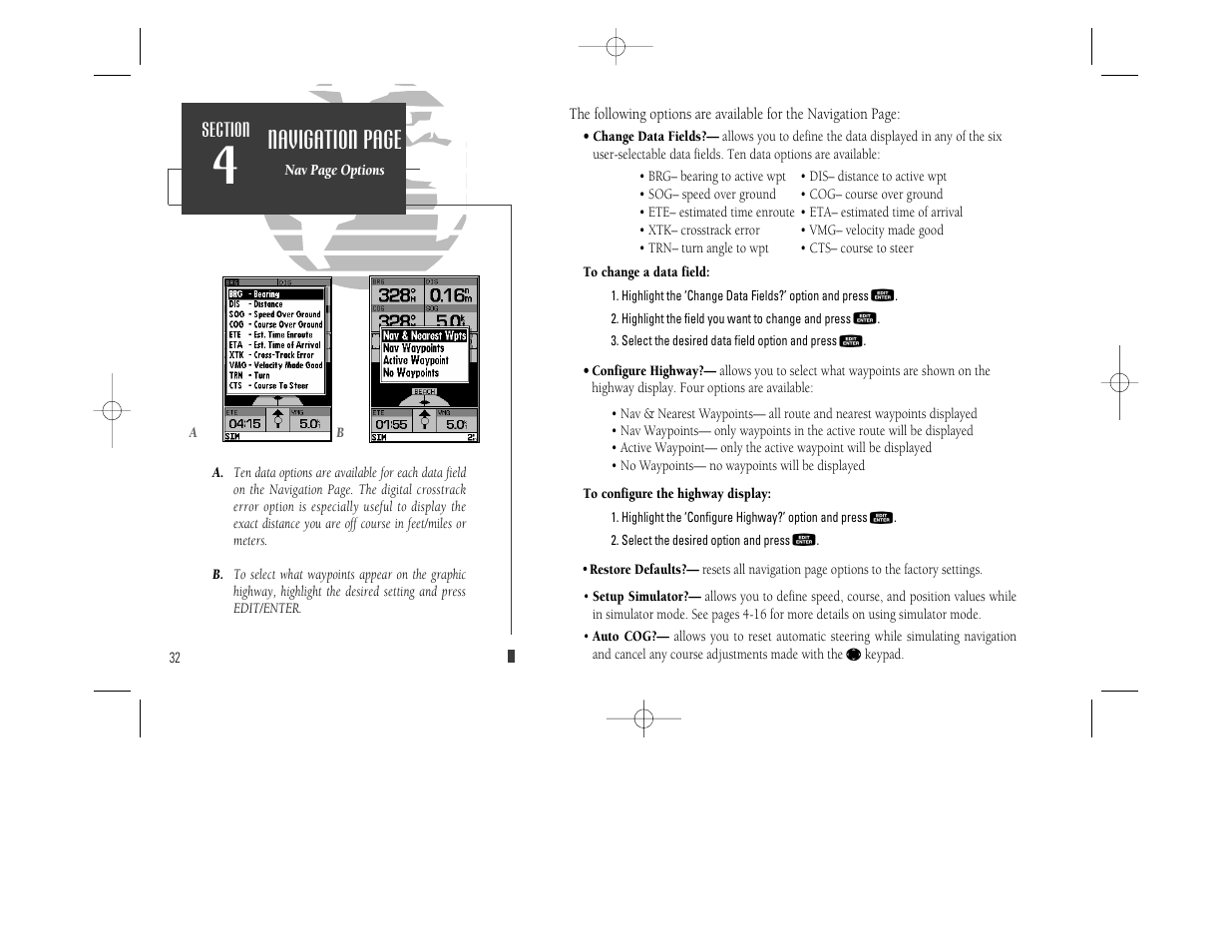 Navigation page | Garmin GPSMAP 230 User Manual | Page 44 / 96