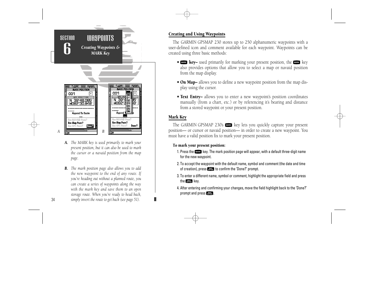 Waypoints | Garmin GPSMAP 230 User Manual | Page 46 / 96