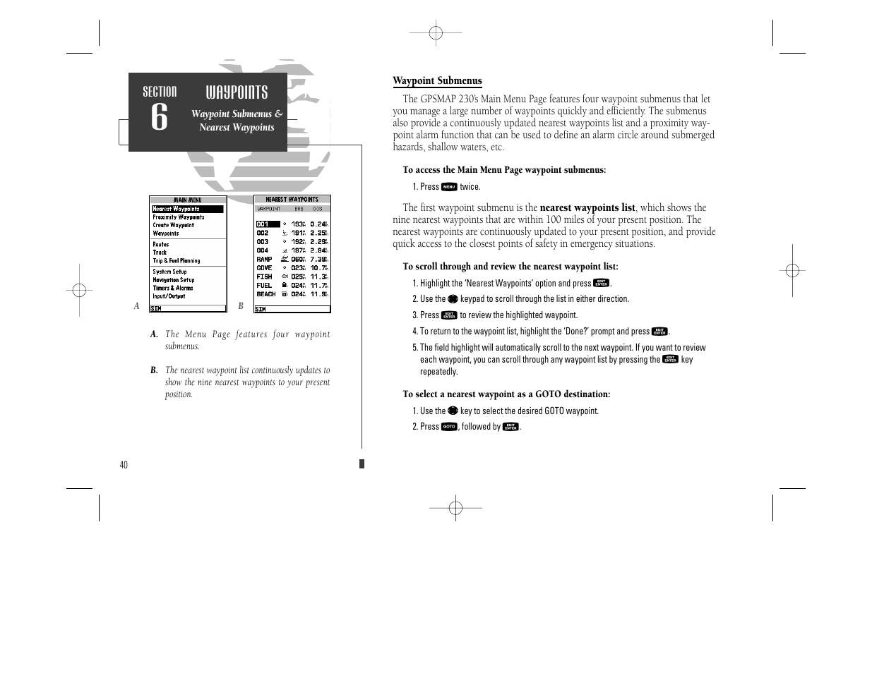 Waypoints | Garmin GPSMAP 230 User Manual | Page 52 / 96