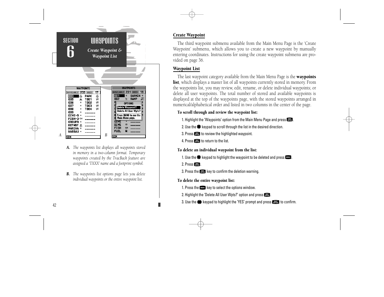 Waypoints | Garmin GPSMAP 230 User Manual | Page 54 / 96