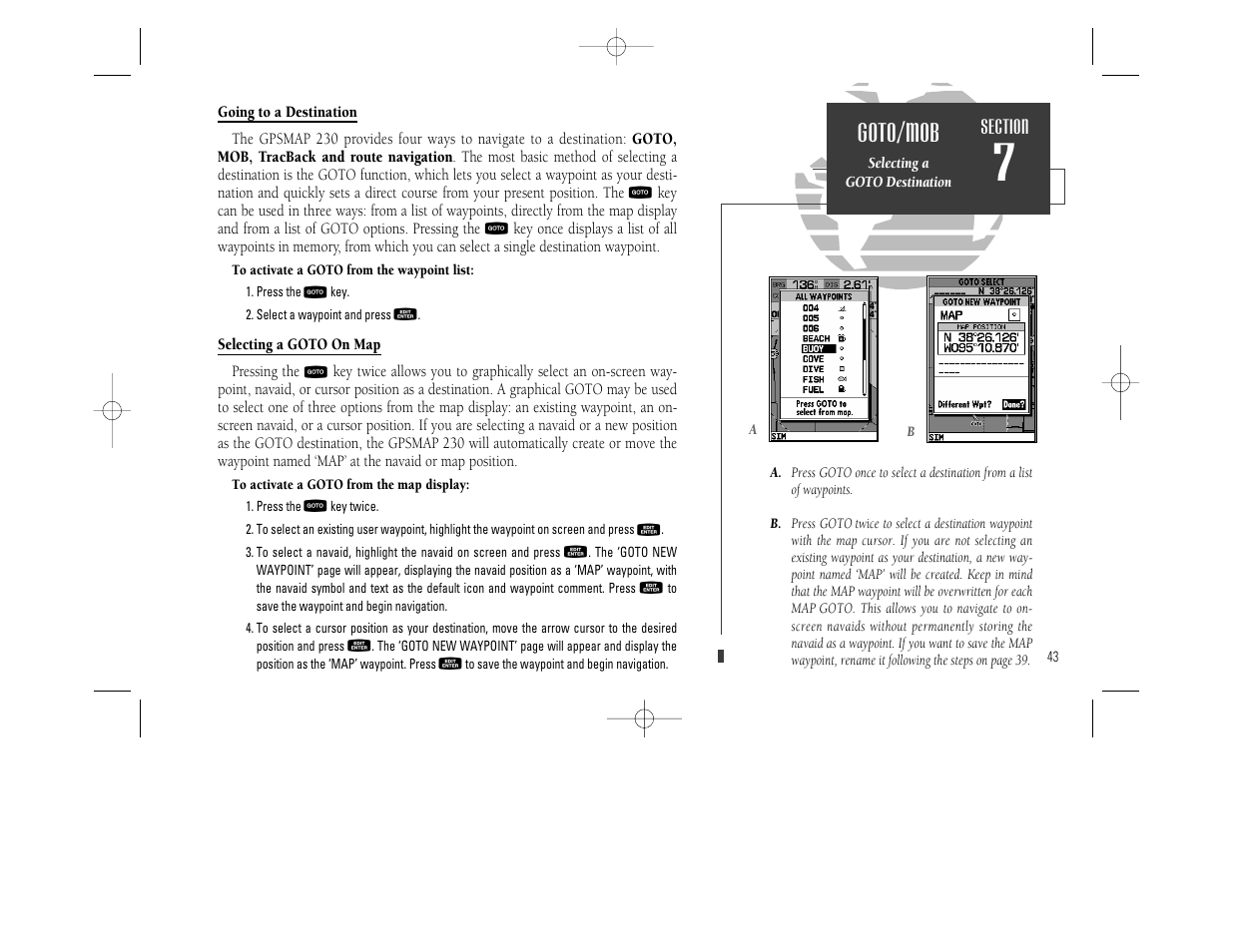 Goto/mob | Garmin GPSMAP 230 User Manual | Page 55 / 96