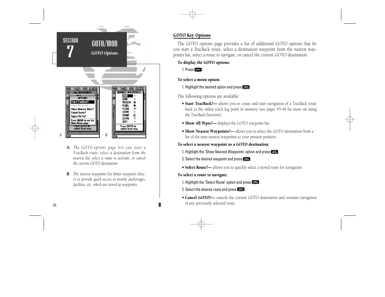 Goto/mob | Garmin GPSMAP 230 User Manual | Page 56 / 96