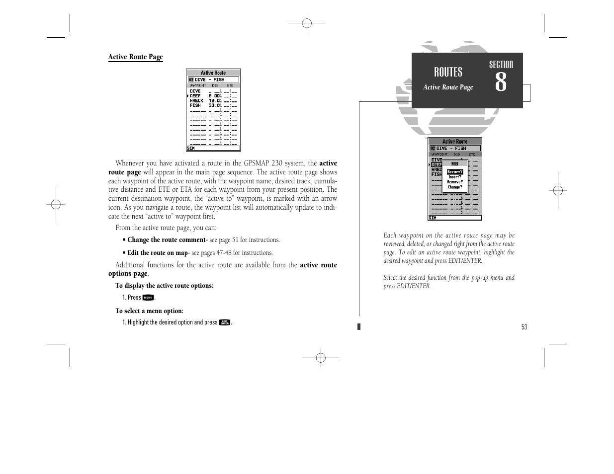 Routes | Garmin GPSMAP 230 User Manual | Page 65 / 96