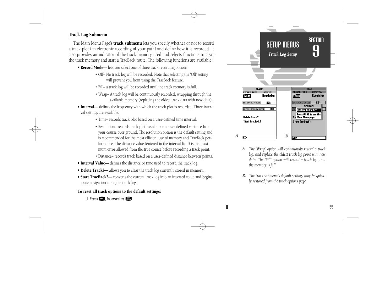 Setup menus | Garmin GPSMAP 230 User Manual | Page 67 / 96