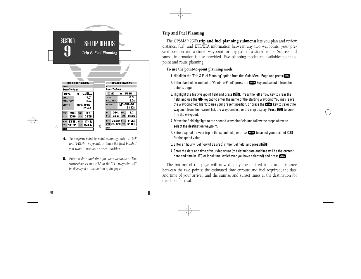 Setup menus | Garmin GPSMAP 230 User Manual | Page 68 / 96