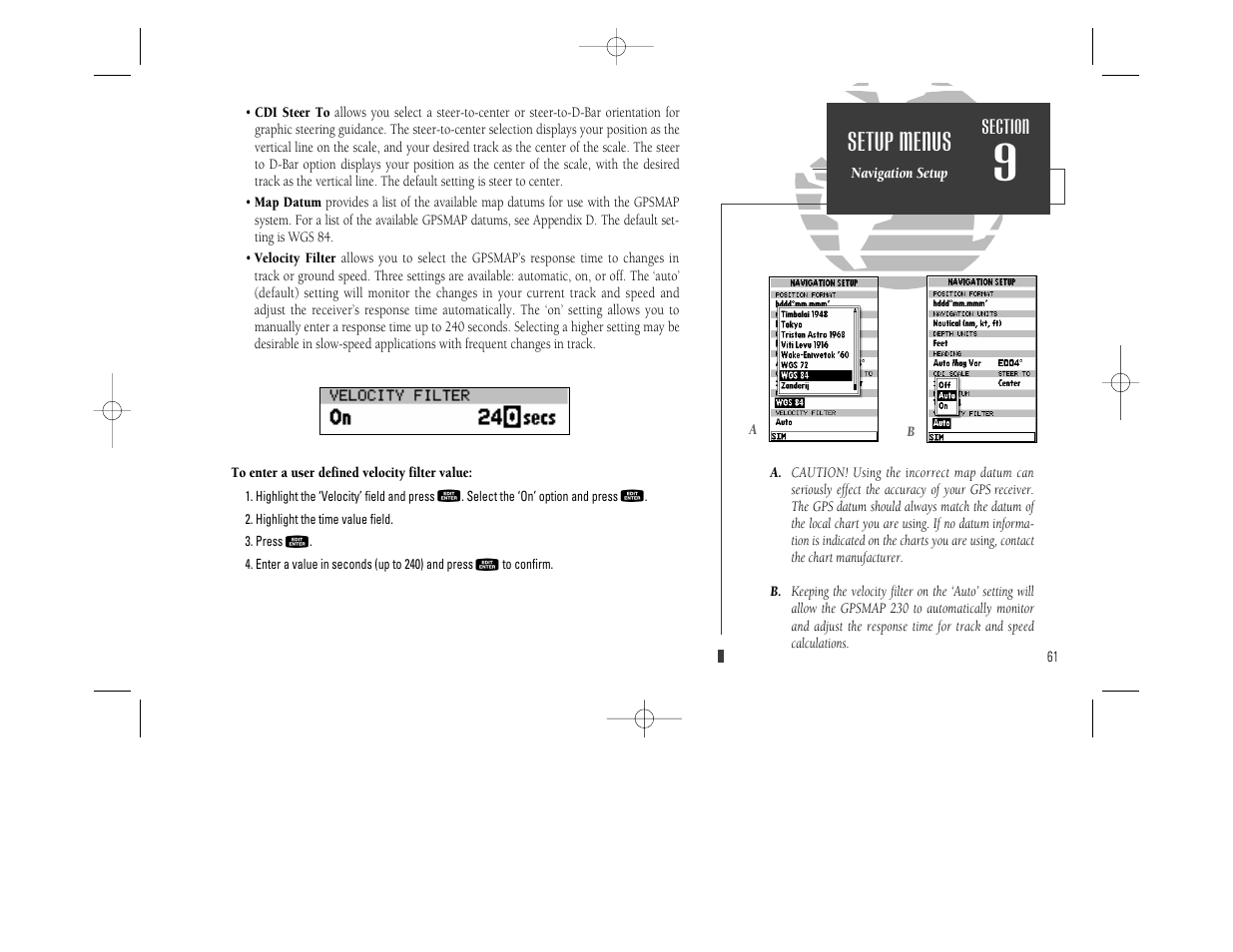 Setup menus | Garmin GPSMAP 230 User Manual | Page 73 / 96