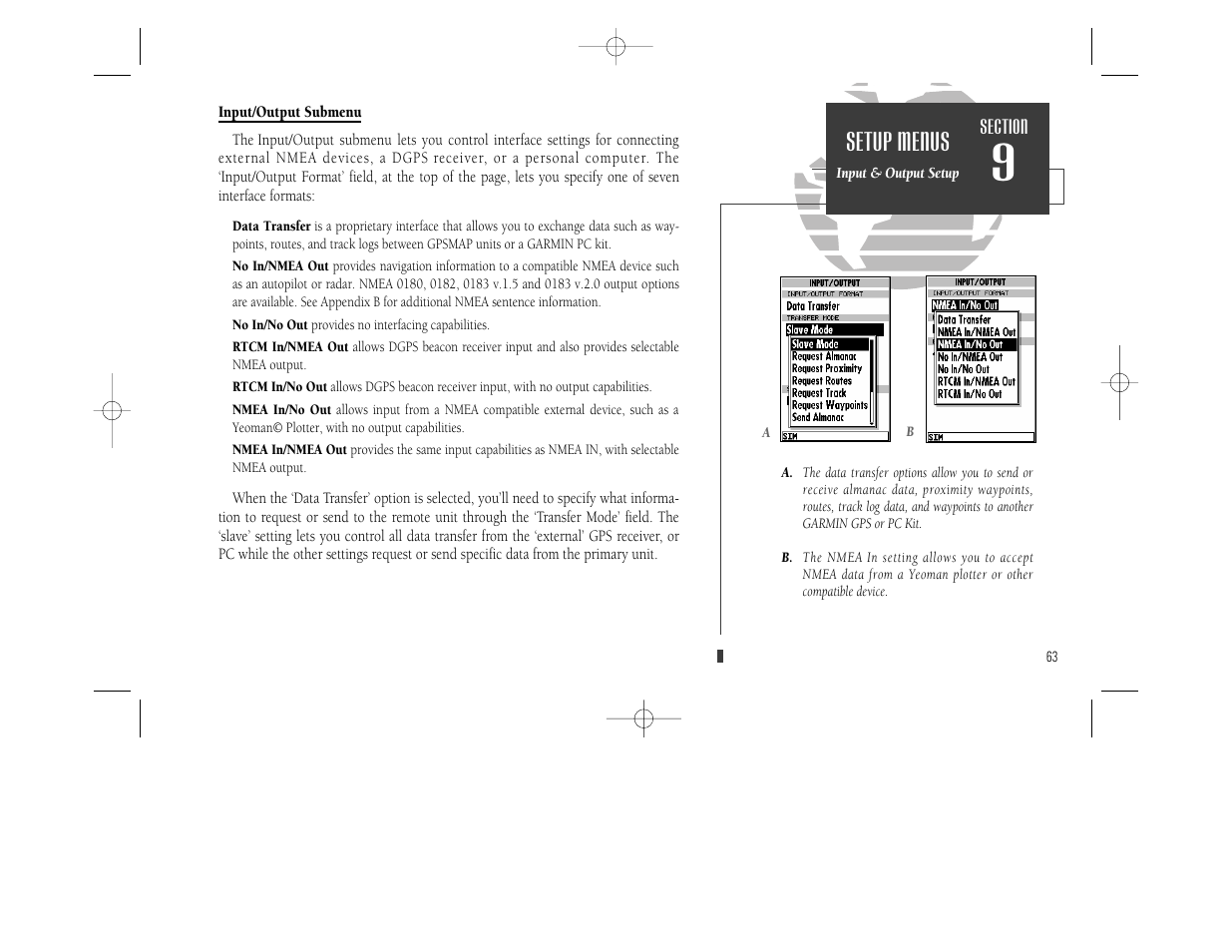 Setup menus | Garmin GPSMAP 230 User Manual | Page 75 / 96