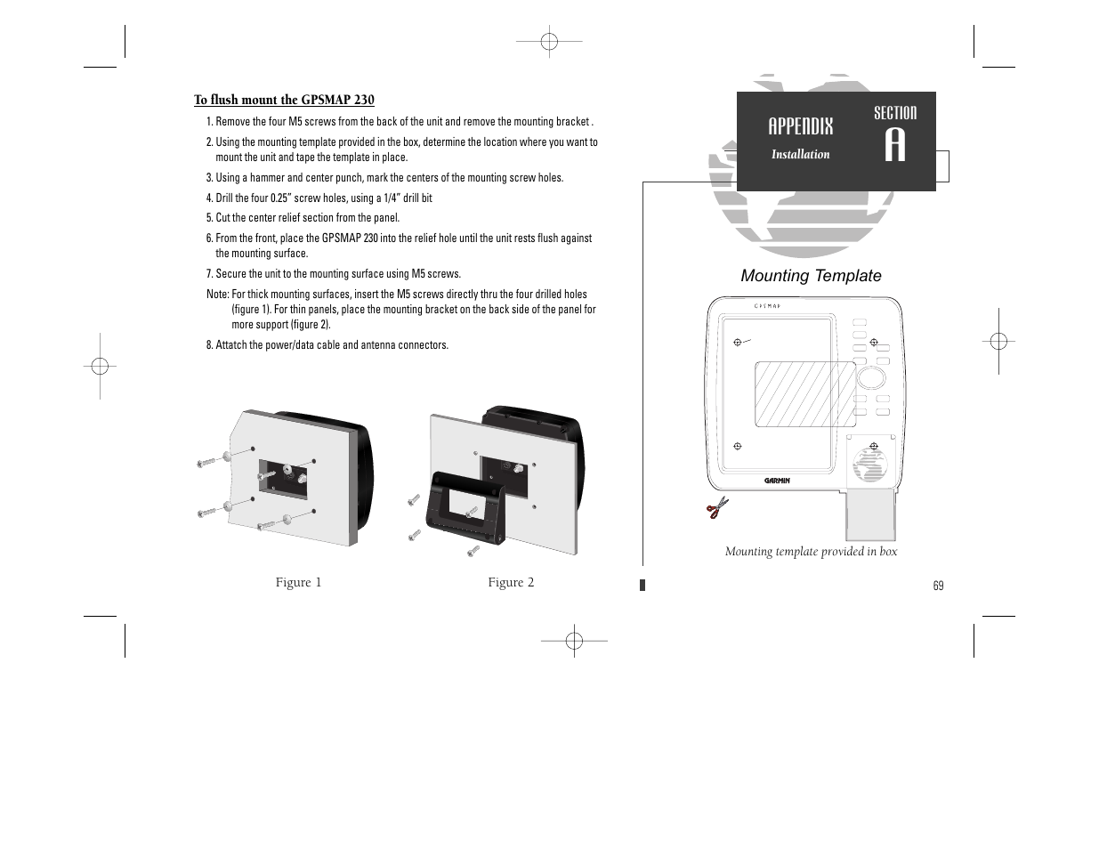 Appendix, Mounting template | Garmin GPSMAP 230 User Manual | Page 81 / 96