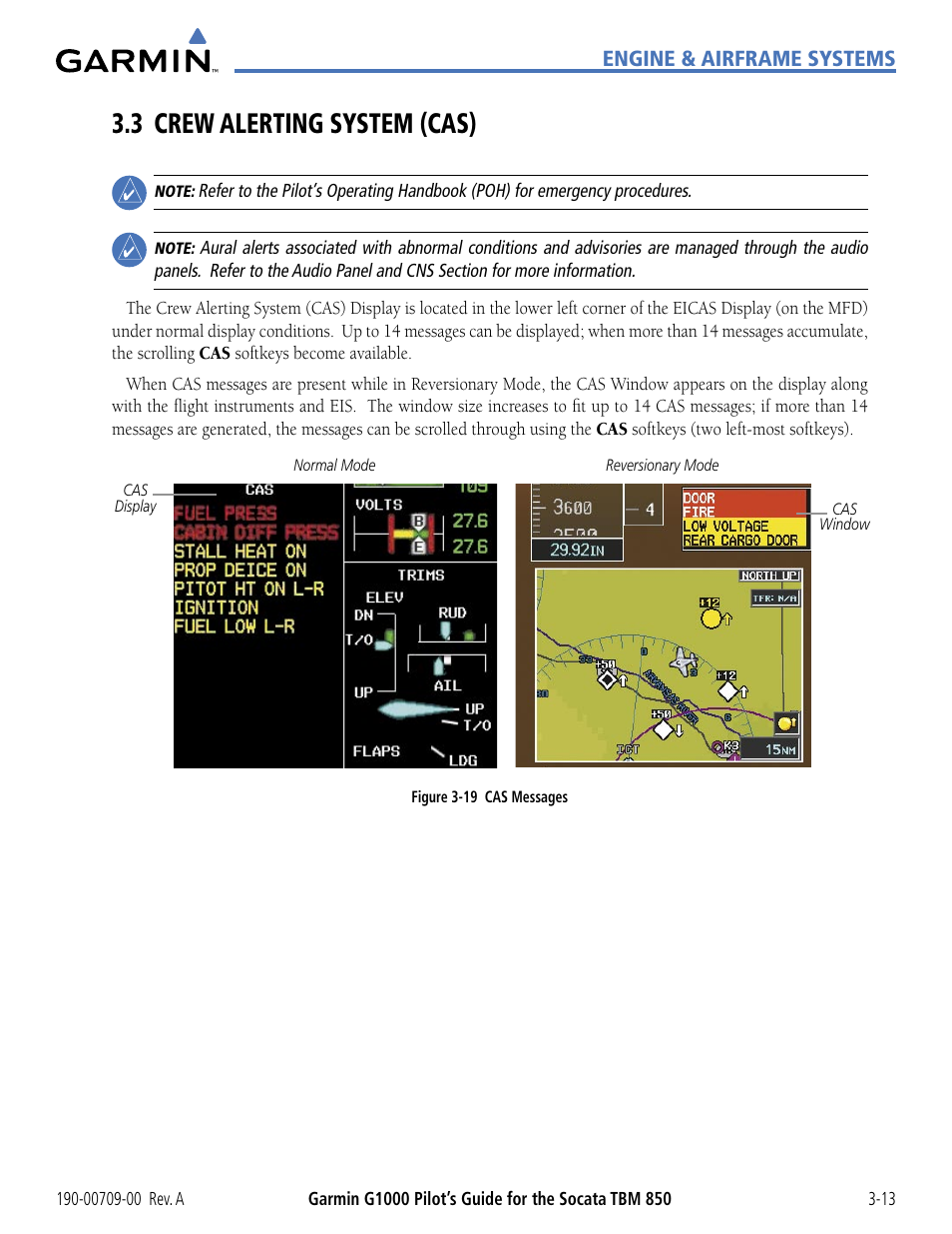3 crew alerting system (cas), 3 crew alerting system (cas) -13 | Garmin G1000 Socata TBM 850 User Manual | Page 103 / 542