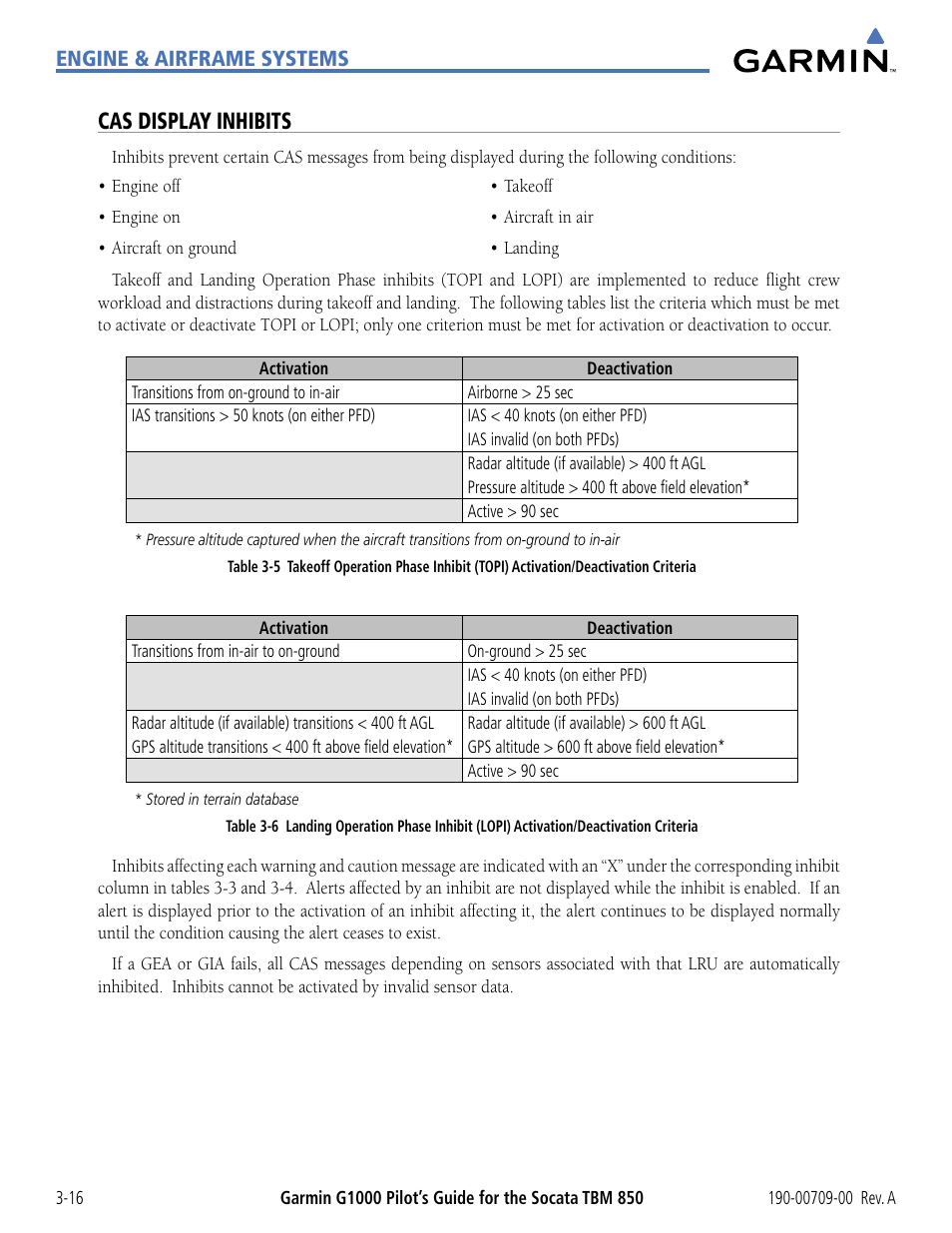 Cas display inhibits | Garmin G1000 Socata TBM 850 User Manual | Page 106 / 542