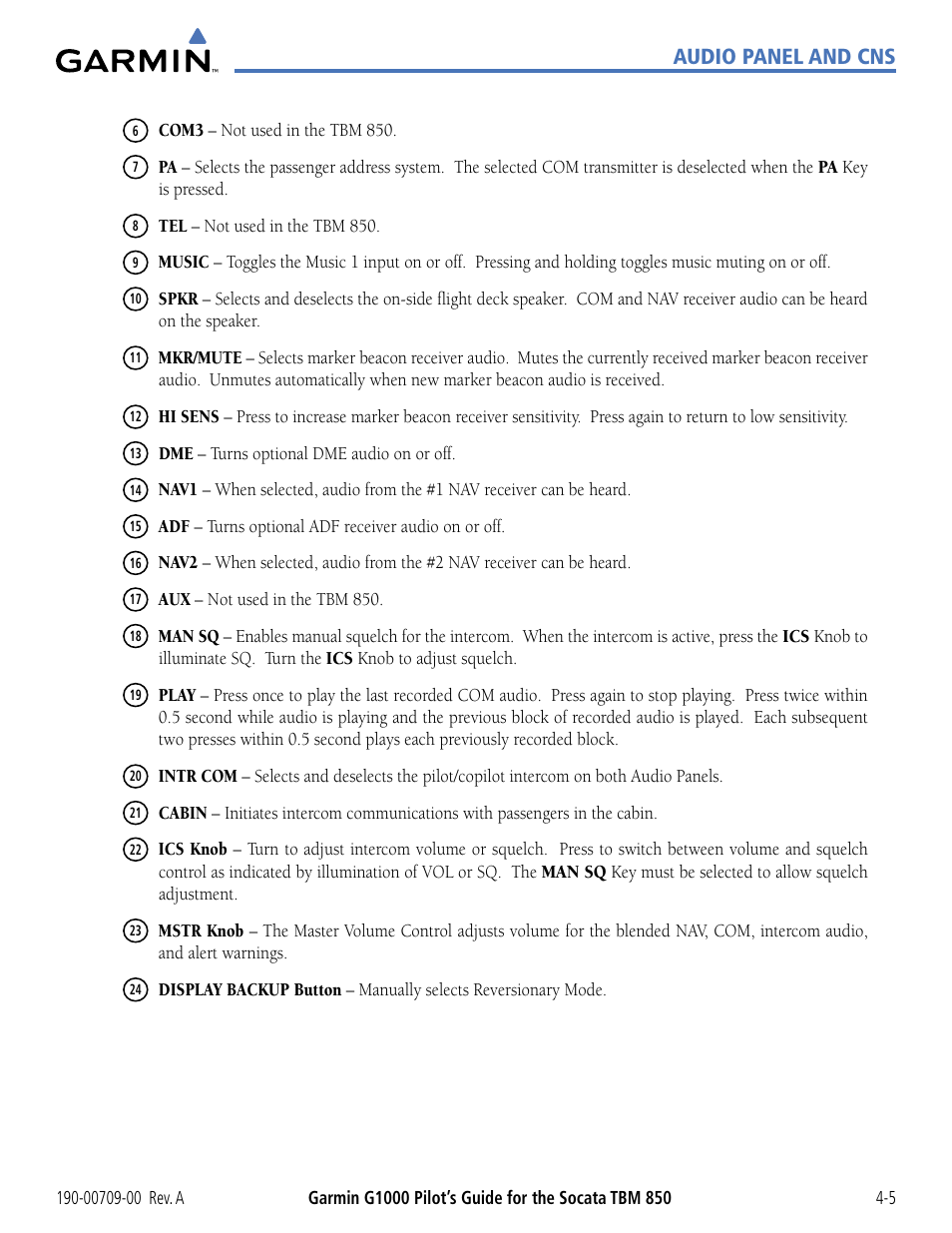 Audio panel and cns | Garmin G1000 Socata TBM 850 User Manual | Page 111 / 542