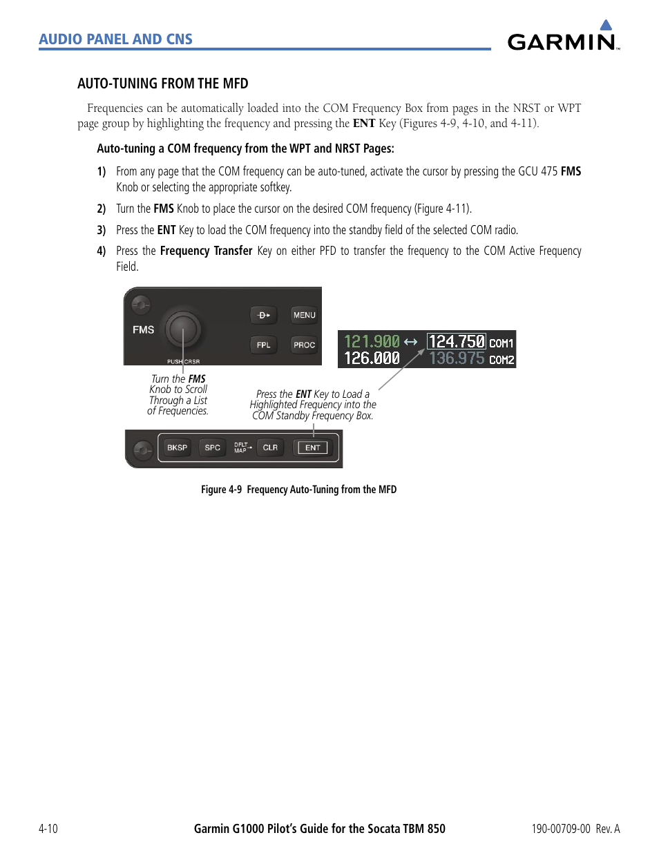 Audio panel and cns auto-tuning from the mfd | Garmin G1000 Socata TBM 850 User Manual | Page 116 / 542
