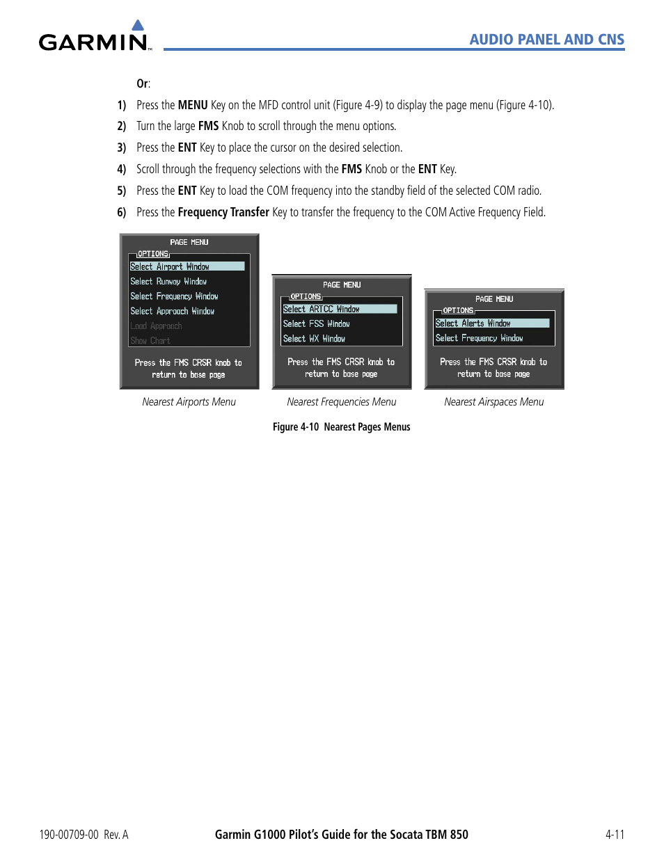 Audio panel and cns | Garmin G1000 Socata TBM 850 User Manual | Page 117 / 542