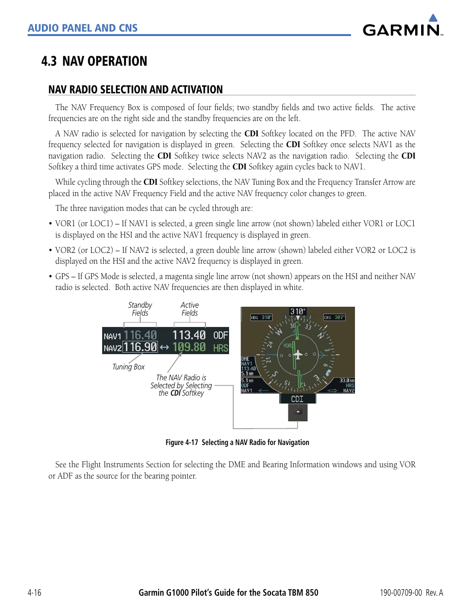 3 nav operation, Nav radio selection and activation, 3 nav operation -16 | Garmin G1000 Socata TBM 850 User Manual | Page 122 / 542