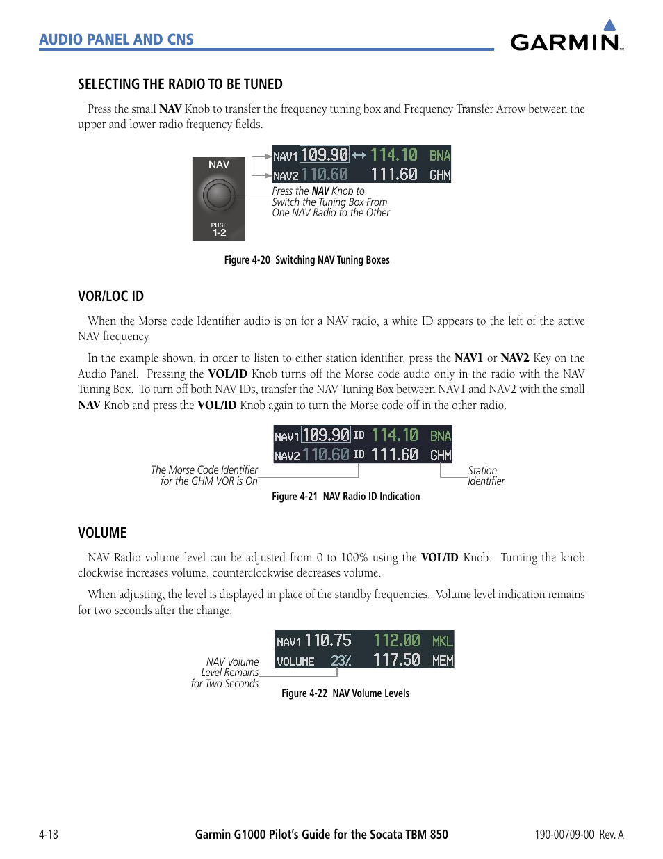 Vor/loc id, Volume | Garmin G1000 Socata TBM 850 User Manual | Page 124 / 542