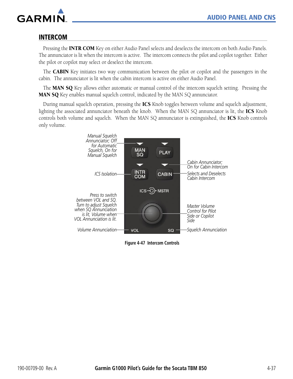 Intercom, Audio panel and cns | Garmin G1000 Socata TBM 850 User Manual | Page 143 / 542