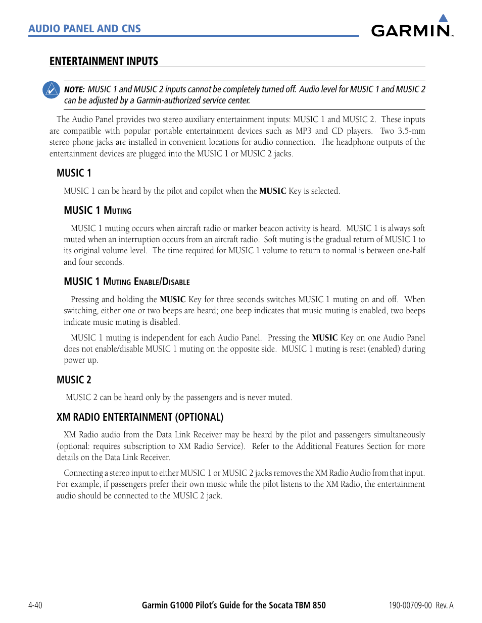 Entertainment inputs | Garmin G1000 Socata TBM 850 User Manual | Page 146 / 542