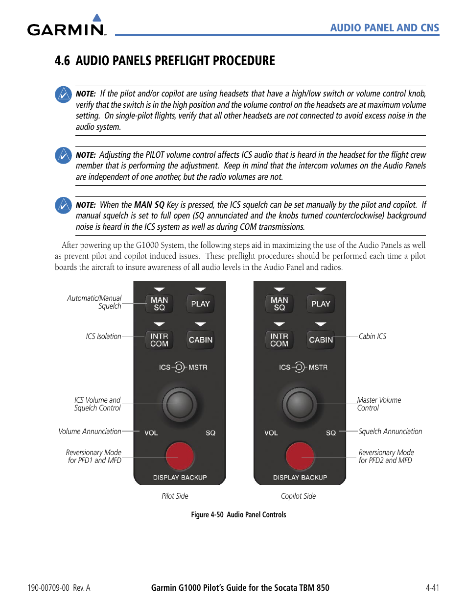 6 audio panels preflight procedure, 6 audio panels preﬂight procedure -41, Audio panel and cns | Garmin G1000 Socata TBM 850 User Manual | Page 147 / 542