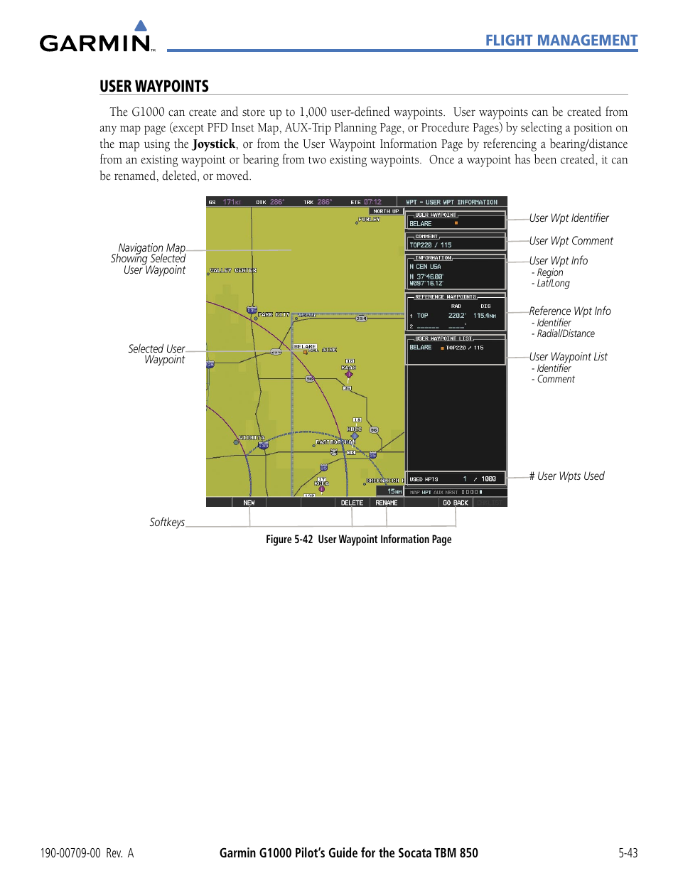 User waypoints, Flight management | Garmin G1000 Socata TBM 850 User Manual | Page 195 / 542