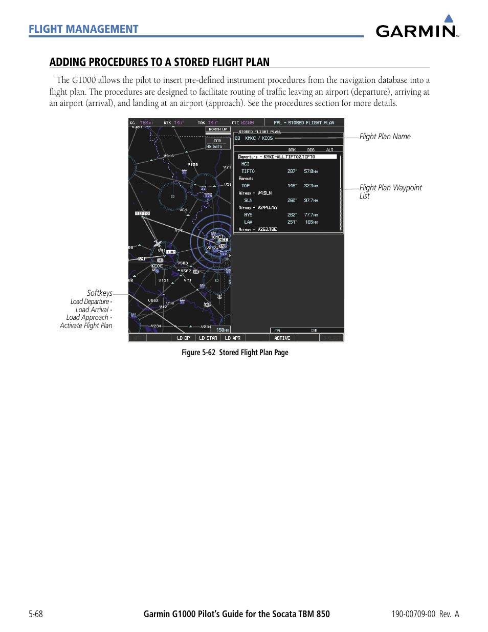 Adding procedures to a stored flight plan, Flight management | Garmin G1000 Socata TBM 850 User Manual | Page 220 / 542