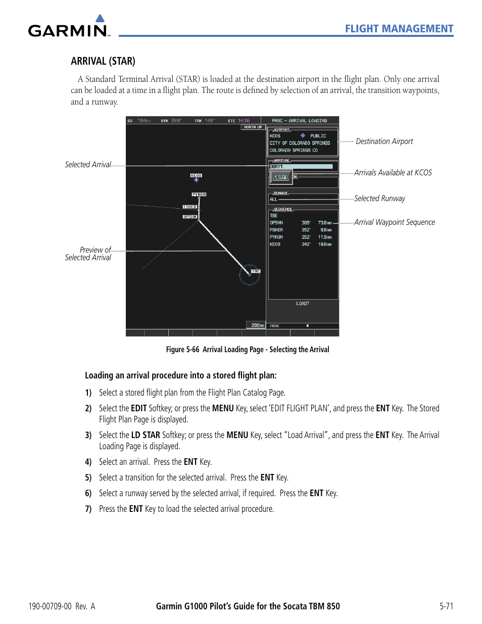 Flight management arrival (star) | Garmin G1000 Socata TBM 850 User Manual | Page 223 / 542