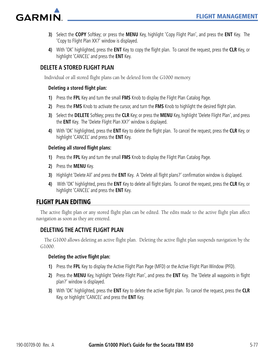 Flight plan editing | Garmin G1000 Socata TBM 850 User Manual | Page 229 / 542