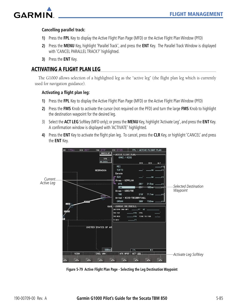 Activating a flight plan leg | Garmin G1000 Socata TBM 850 User Manual | Page 237 / 542