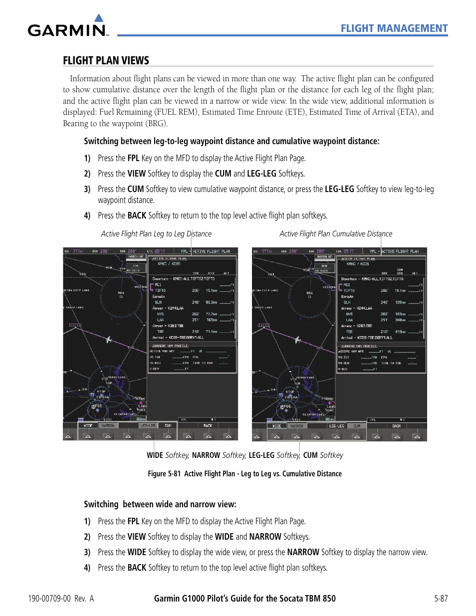 Flight plan views | Garmin G1000 Socata TBM 850 User Manual | Page 239 / 542