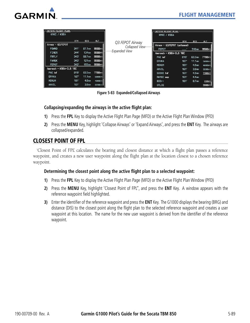 Closest point of fpl | Garmin G1000 Socata TBM 850 User Manual | Page 241 / 542