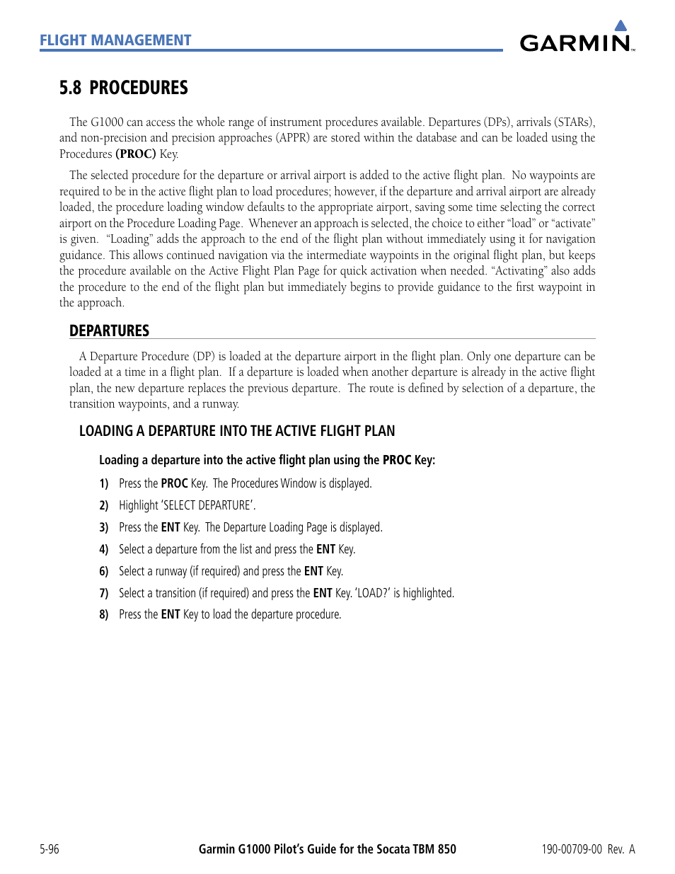 8 procedures, Departures, 8 procedures -96 | Garmin G1000 Socata TBM 850 User Manual | Page 248 / 542