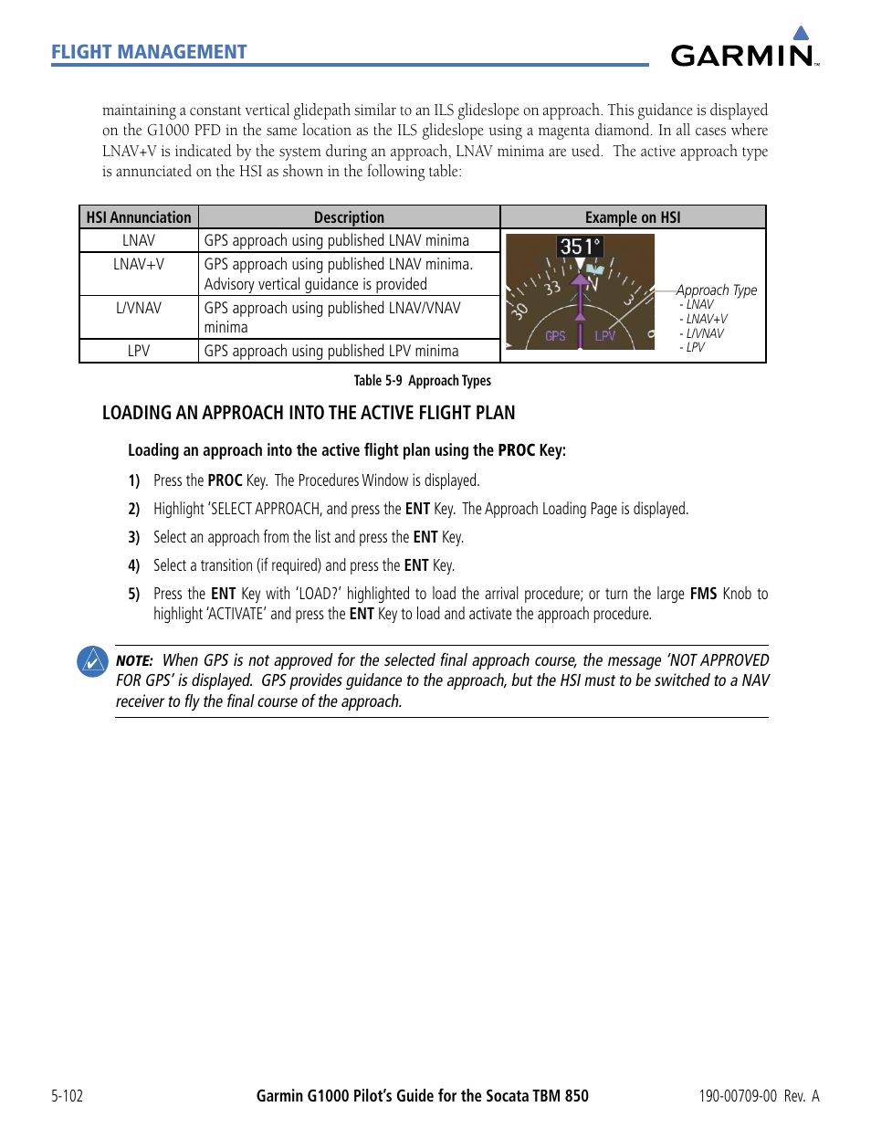 Flight management, Loading an approach into the active flight plan | Garmin G1000 Socata TBM 850 User Manual | Page 254 / 542