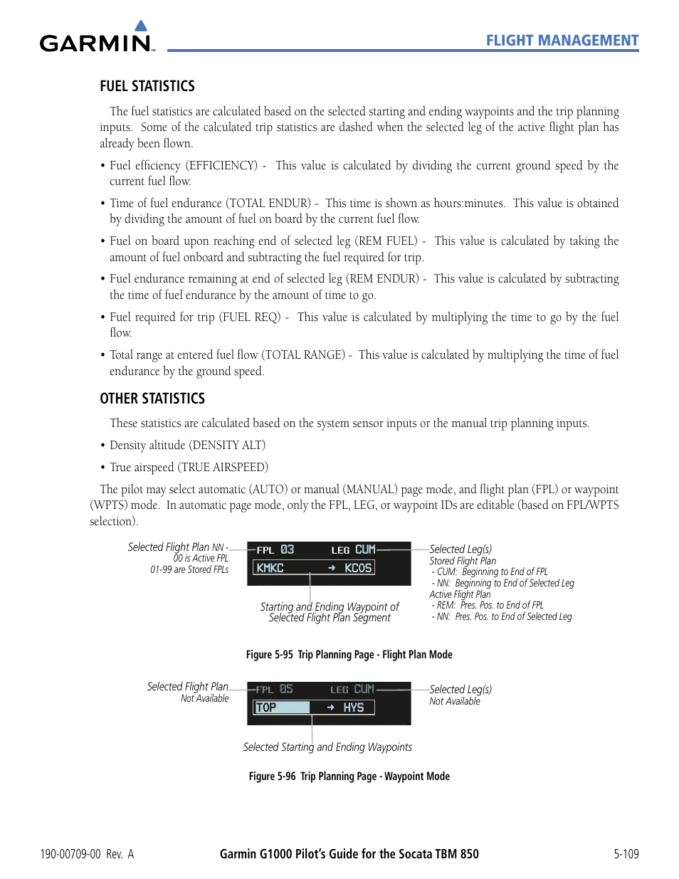 Flight management fuel statistics, Other statistics | Garmin G1000 Socata TBM 850 User Manual | Page 261 / 542