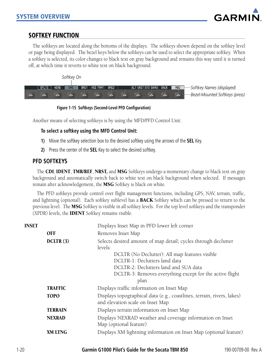 Softkey function | Garmin G1000 Socata TBM 850 User Manual | Page 30 / 542