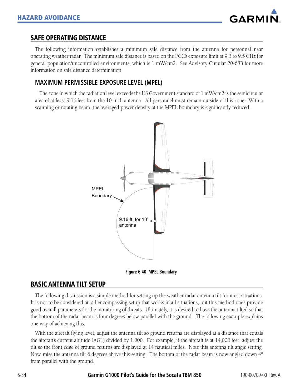Safe operating distance, Basic antenna tilt setup | Garmin G1000 Socata TBM 850 User Manual | Page 334 / 542