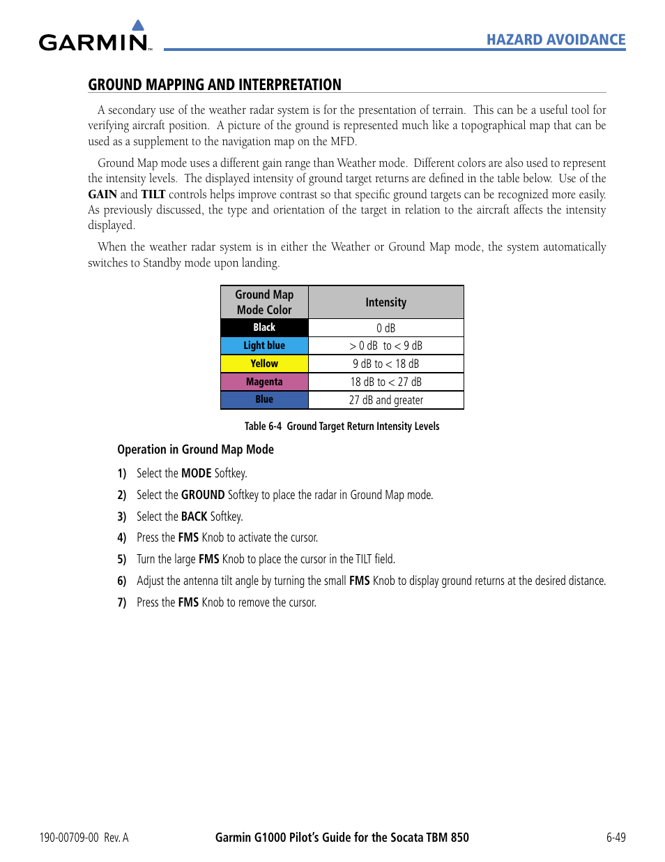 Ground mapping and interpretation, Hazard avoidance | Garmin G1000 Socata TBM 850 User Manual | Page 349 / 542