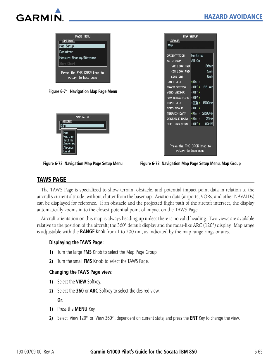 Taws page | Garmin G1000 Socata TBM 850 User Manual | Page 365 / 542