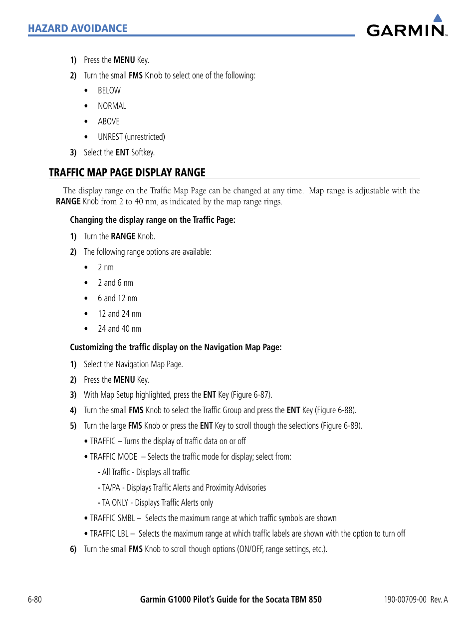 Traffic map page display range | Garmin G1000 Socata TBM 850 User Manual | Page 380 / 542