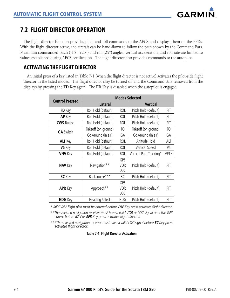 2 flight director operation, Activating the flight director, 2 flight director operation -4 | Automatic flight control system | Garmin G1000 Socata TBM 850 User Manual | Page 388 / 542