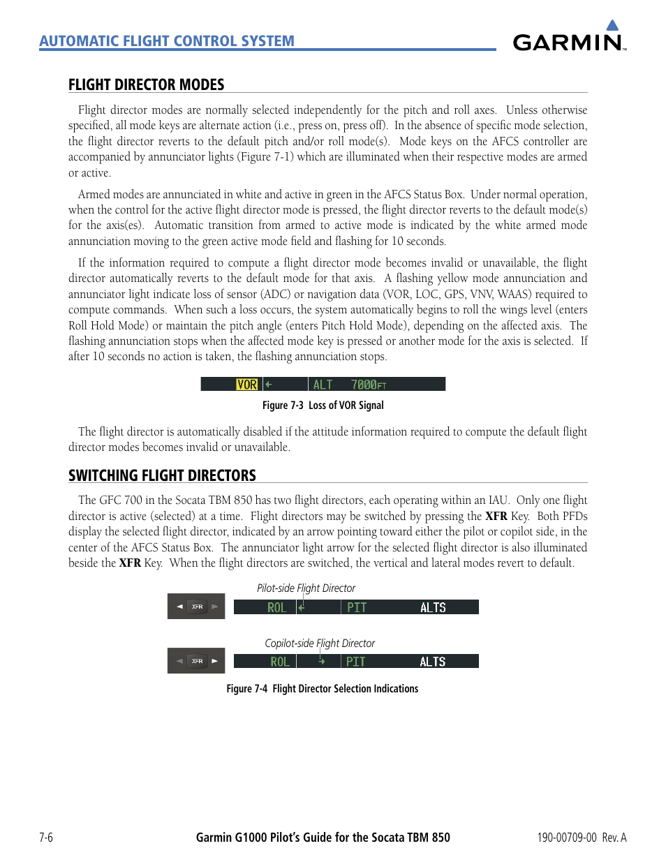Flight director modes, Switching flight directors | Garmin G1000 Socata TBM 850 User Manual | Page 390 / 542