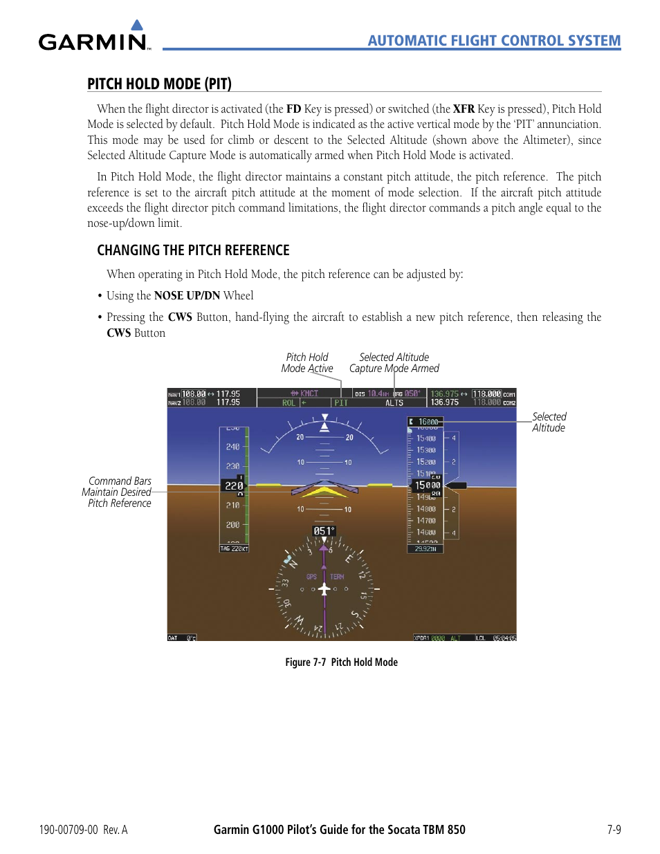 Pitch hold mode (pit) | Garmin G1000 Socata TBM 850 User Manual | Page 393 / 542