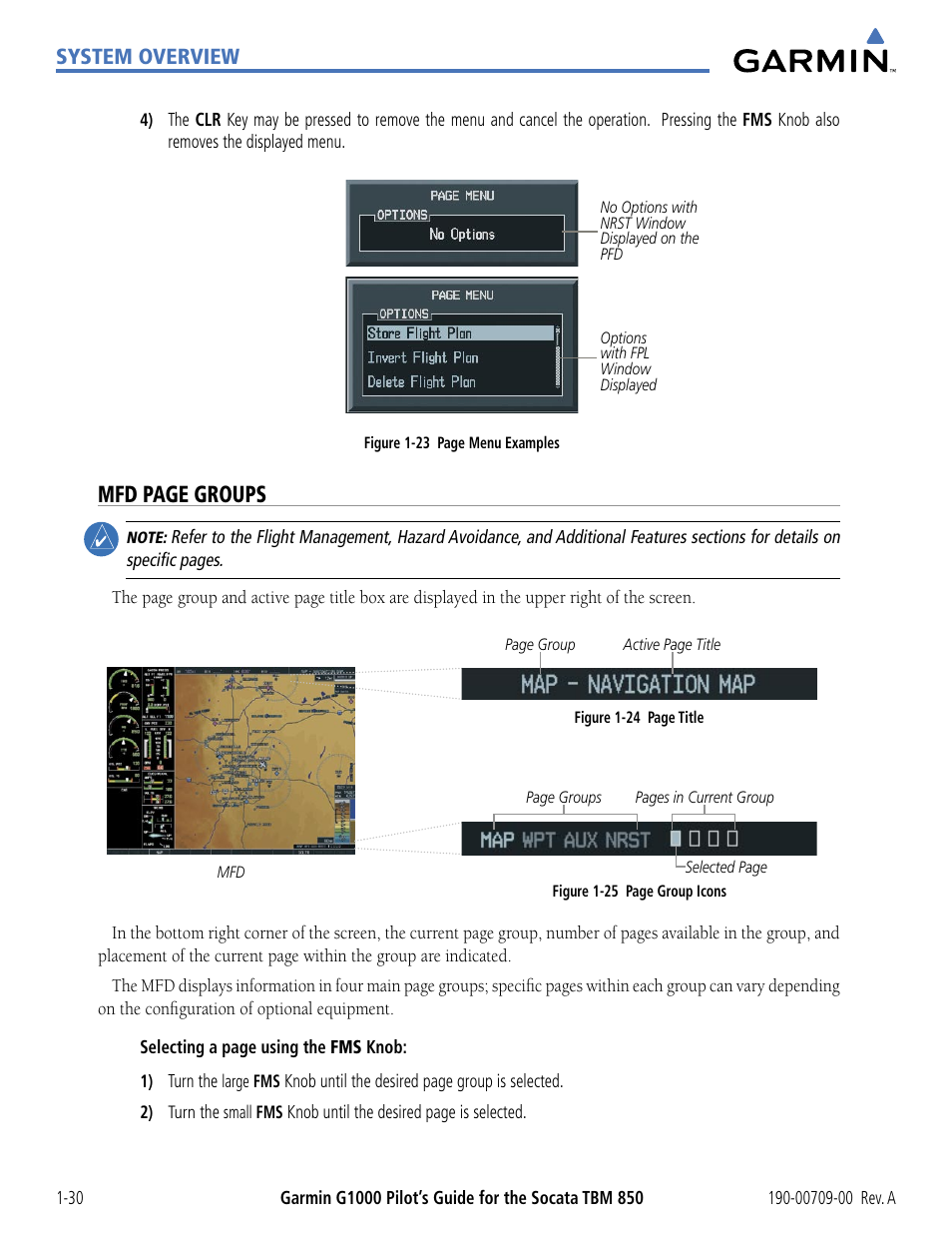 Mfd page groups, System overview | Garmin G1000 Socata TBM 850 User Manual | Page 40 / 542