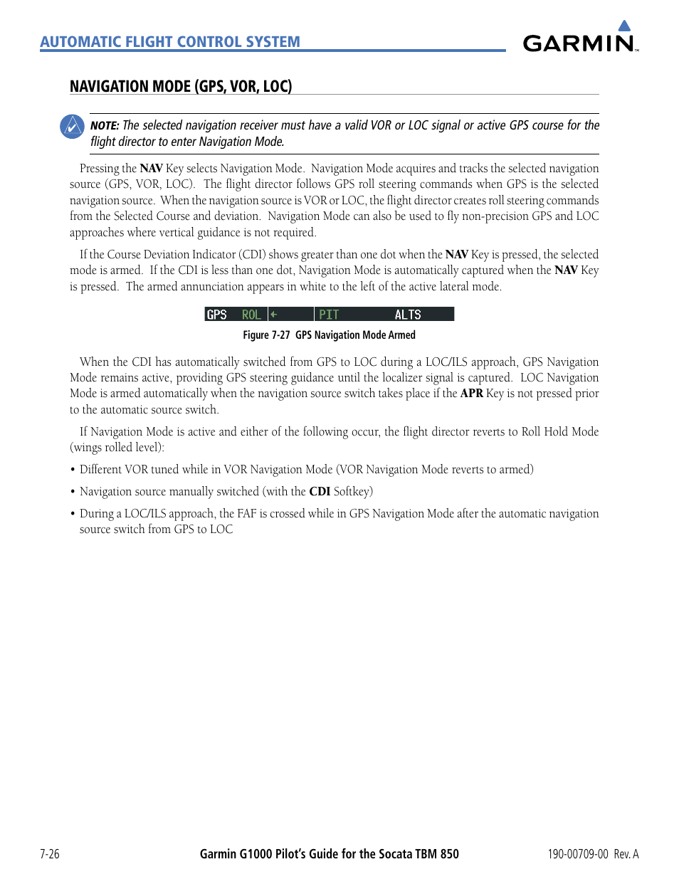 Navigation mode (gps, vor, loc) | Garmin G1000 Socata TBM 850 User Manual | Page 410 / 542